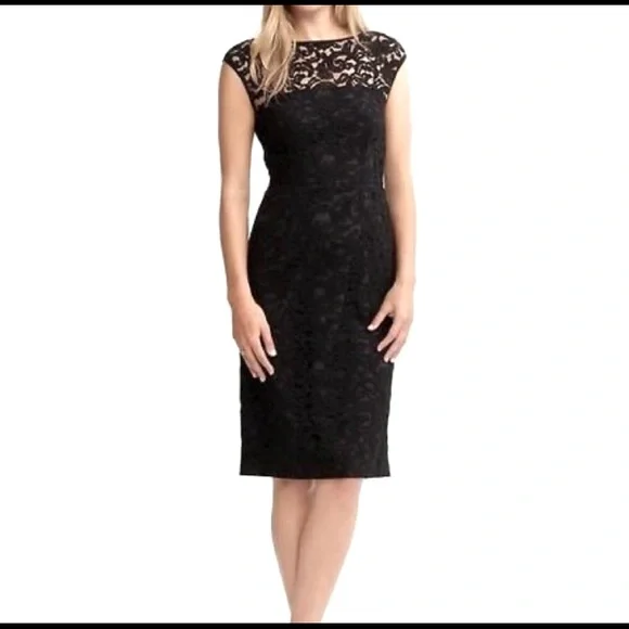 Banana Republic black lace overlay shift evening dress